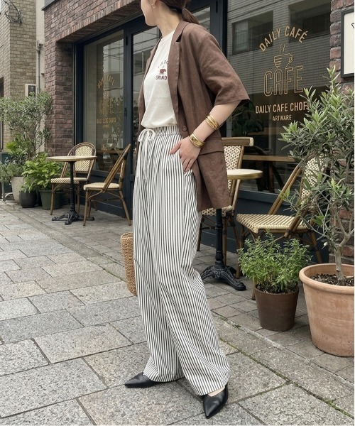 478 PGG 定価35,200円 レディース パンツ ストライプ サイズ1 M ワイドパンツ パンツ ストライプセミワイドパンツ イージーパンツ