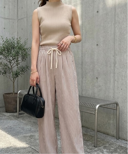 ワイドパンツ パンツ ストライプセミワイドパンツ イージーパンツ