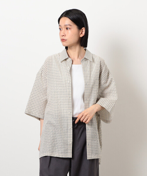 Purple&Yellow シャツ シアサッカーチェックシャツ メンズ
