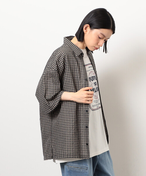 Purple&Yellow シャツ シアサッカーチェックシャツ メンズ