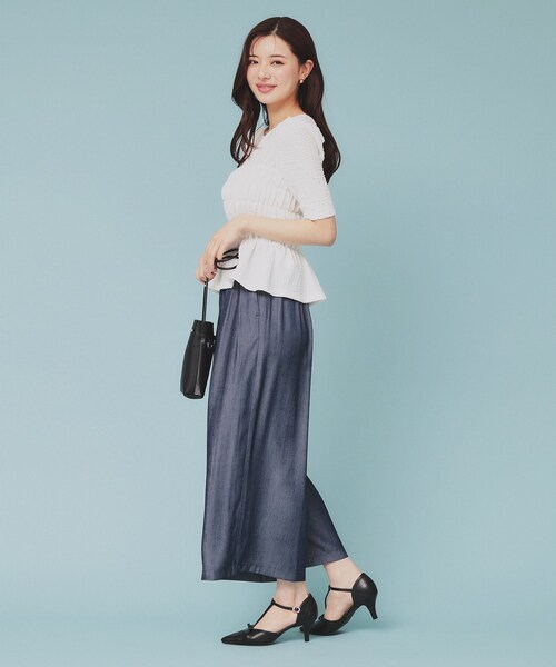 tシャツ シャーリングペプラムカットソー半袖 レディース NATURAL BEAUTY BASIC tシャツ シャーリングペプラムカットソー