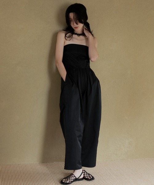 【anuke 】ブラック オールインワン　36 anuke オールインワン Satin Tuck Combinaison レディース