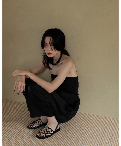 サロペット・オーバーオール・オールインワン anuke Collarless Stripe Combinaison anuke サロペット オーバーオール Wide Bare Combinaison