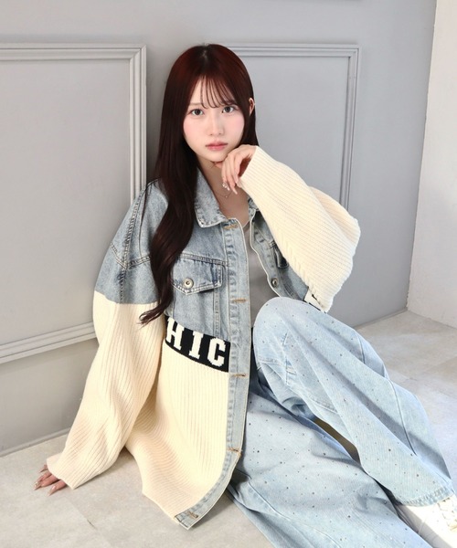 CECIL McBEE（セシルマクビー） コート アウター ニットxデニムBIG