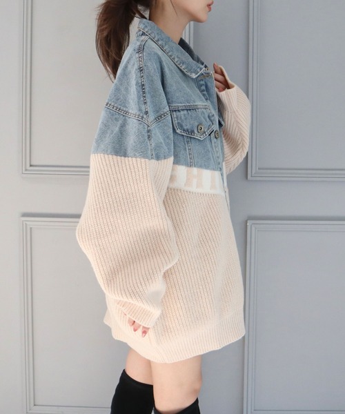 ✦DAMA✦暖か〜♪ニットジャケット CECIL McBEE（セシルマクビー） コート アウター ニットxデニムBIG