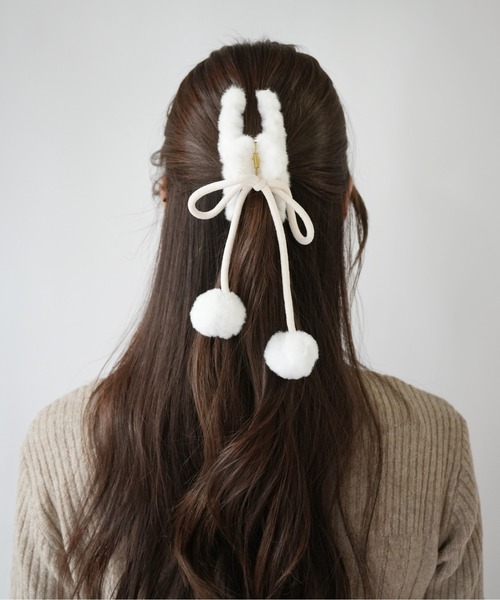 Port（ポート） ヘアクリップ 「 」 ぽんぽん付き リボン ファー