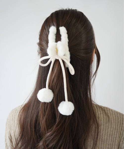 Port（ポート） ヘアクリップ 「 」 ぽんぽん付き リボン ファー