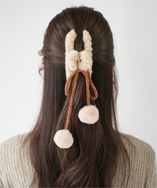 Port（ポート） ヘアクリップ 「 」 ぽんぽん付き リボン ファー