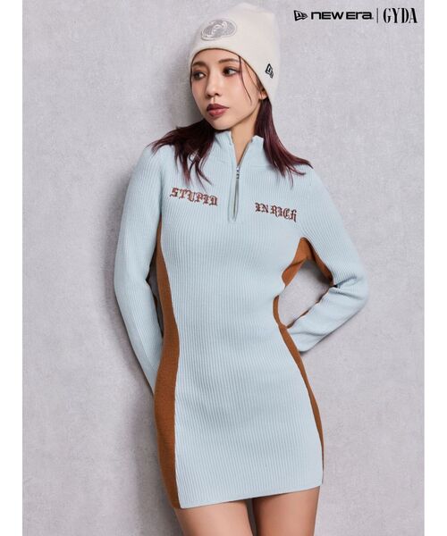 GYDA（ジェイダ） ワンピース BICOLOR WIDE LINEハーフZIPニット