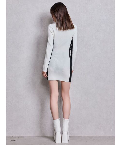GYDA（ジェイダ） ワンピース BICOLOR WIDE LINEハーフZIPニット