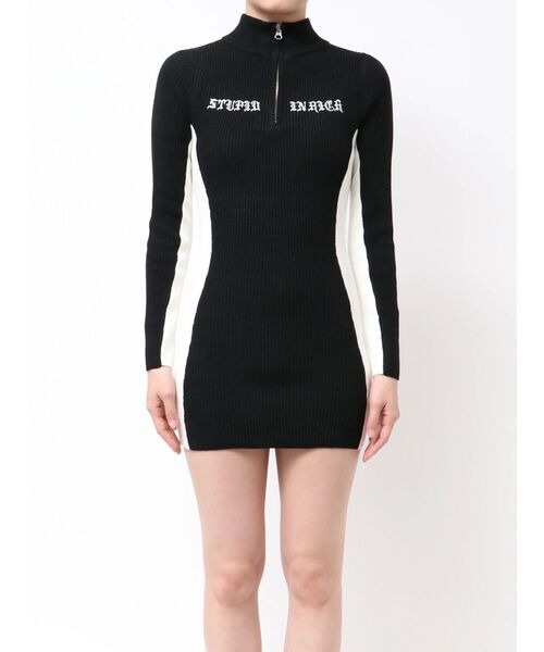 GYDA（ジェイダ） ワンピース BICOLOR WIDE LINEハーフZIPニット