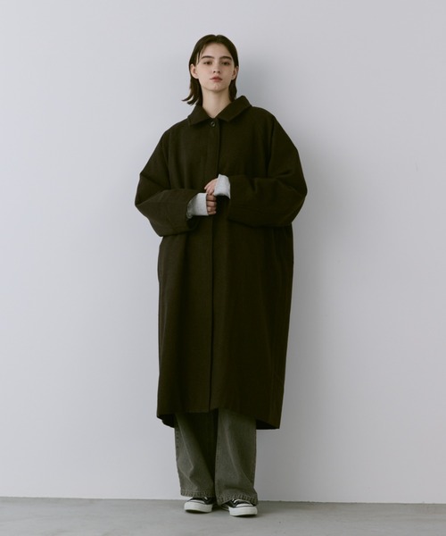 「flaner」 ステンカラーコート LARGE ダークブラウン レディース_画像2