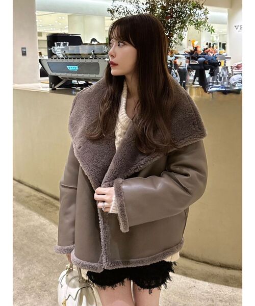 ラグナムーン　フェイクムートンスタンドカラーコート LAGUNAMOON（ラグナムーン） ムートンコート ボアコート フェイク