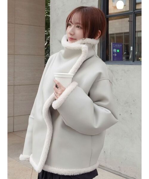 美品✨LAGUAGEM フェイクレザームートンコート　ボア　スタンドカラー LAGUAGEM フェイクレザームートンコートボアスタンドカラー冬物セール