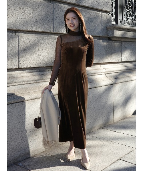 anuans（アニュアンス） ワンピース シアーコンビタイトワンピース