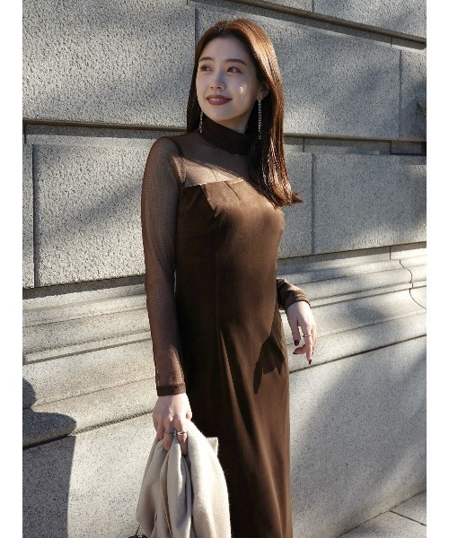 anuans（アニュアンス） ワンピース シアーコンビタイトワンピース