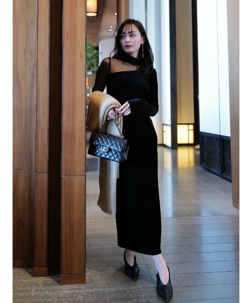 anuans（アニュアンス） ワンピース シアーコンビタイトワンピース