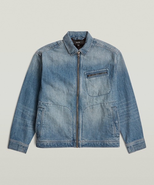 デニムジャケット gジャン Zip Coach Jacket/ヴィンテージライクウォッシュド加工デニムジップアップコーチジャケット/デニムブルゾンの画像