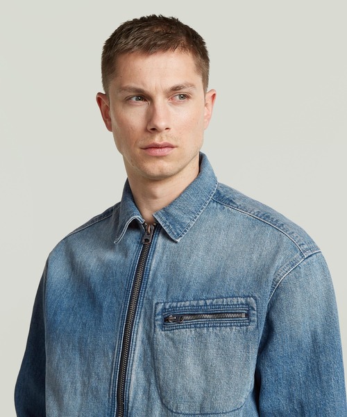 デニムジャケット gジャン Zip Coach Jacket/ヴィンテージライクウォッシュド加工デニムジップアップコーチジャケット/デニムブルゾンの画像
