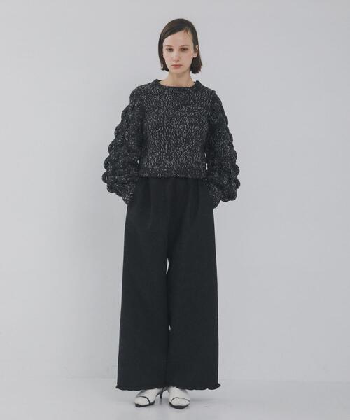 新着STRETCH KNIT LONG-SLEEVE ストレッチニット長袖 黒 LAATO（ラート） ニット セーター lantern long sleeve knit