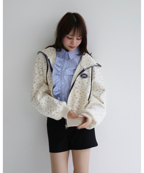 jumelle（ジュメロ） パーカー 花柄ステッチフーディー レディース