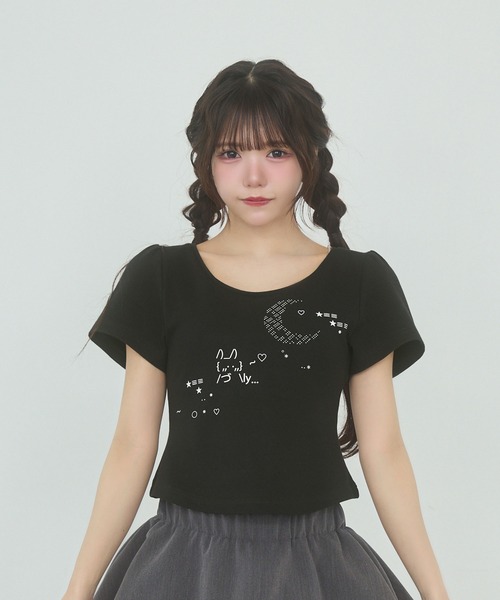 rumnel： tシャツ 半袖 ラインストーンアート半袖チビTシャツ