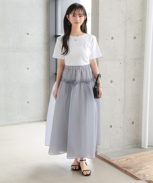 ロング スカート 「 低身長向けサイズ 」 シアーフリルスカート