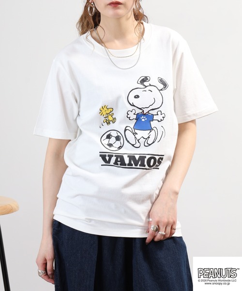 PEANUTS tシャツ 半袖 スヌーピーサッカー柄天竺半袖Tシャツ