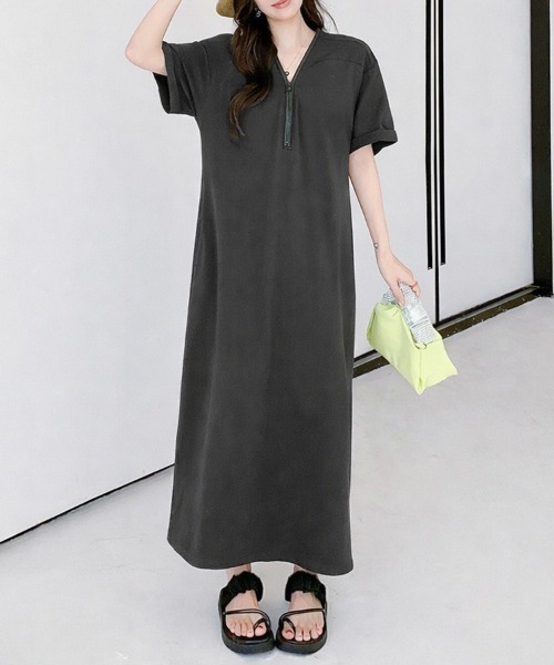 美品✨シビラ リネンコットン刺繍フレアワンピース 半袖ドレス グリーン ひざ丈 ワンピース 半袖 ハーフジップ半袖フレアワンピース : ZOZOTOWN Yahoo