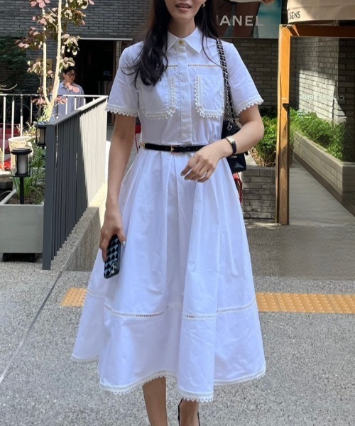 FAVORITO シャツワンピース ベルト付き襟付きシャツワンピース