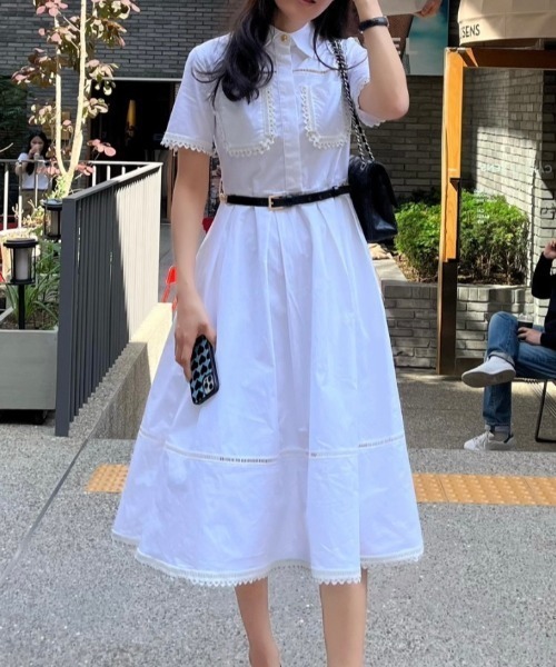 FAVORITO シャツワンピース ベルト付き襟付きシャツワンピース
