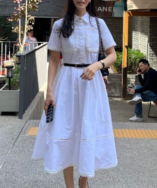 FAVORITO シャツワンピース ベルト付き襟付きシャツワンピース