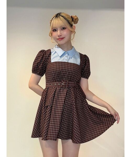 jouetie（ジュエティ） ワンピース 半袖 スクエアネックドッキングミニ