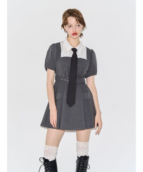 jouetieグレーミニワンピース jouetie（ジュエティ） ワンピース 半袖 スクエアネックドッキングミニ