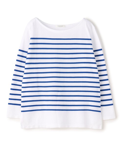 ドゥロワー 18Gコットンボーダークルーネック Tシャツ 1 白 ホワイト 水色 TOMORROWLAND（トゥモローランド） tシャツ コットンボーダー ボート