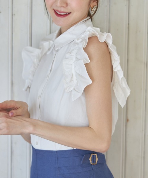 tocco closet シャツ ブラウス 肩ギャザーフリル付きノースリーブ 