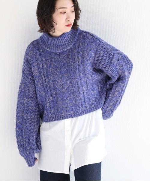 Stone  パープル ハイネックセーター 8色展開/洗える】ウールカシミヤ ハイネックニット（ニット/セーター