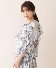 ほぼ未使用✨ローズティアラ　サイズ40 シャーリングフリル　半袖ブラウス　焦茶 手洗い可】チェックシャーリングブラウス（51034506