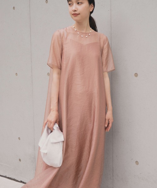 kaene ドレス シアーオーガンジーショートスリーブドレス
