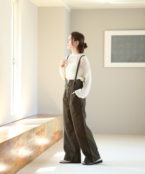 美品　45リネンデニムサスペンダーパンツ　45rpm　濃紺 ワイドパンツL 美品 45リネンデニムサスペンダーパンツ 45rpm 濃紺 ワイド