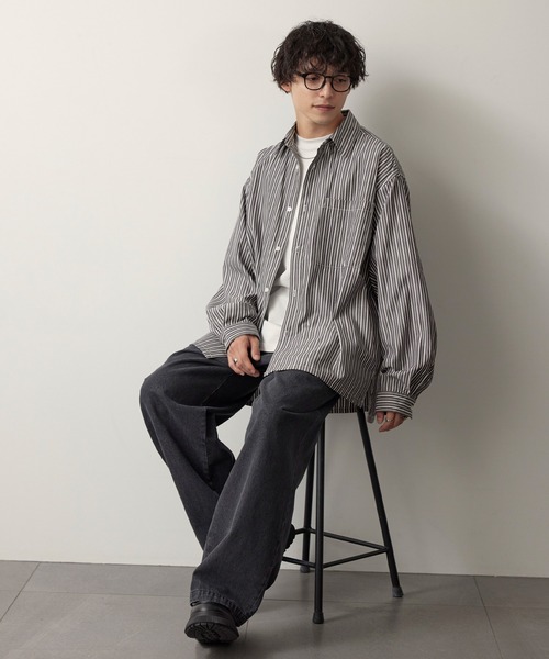 極美品Monitaly BATMANSHIRT ワイドシャツミリタリーM1ldk ホリゾンタルワイド 長袖 形態安定 ニットシャツ(M39-88