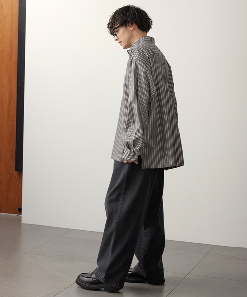 極美品Monitaly BATMANSHIRT ワイドシャツミリタリーM1ldk MONO-MART シャツ ワイドルーズサイドスリットL/Sシャツ メンズ