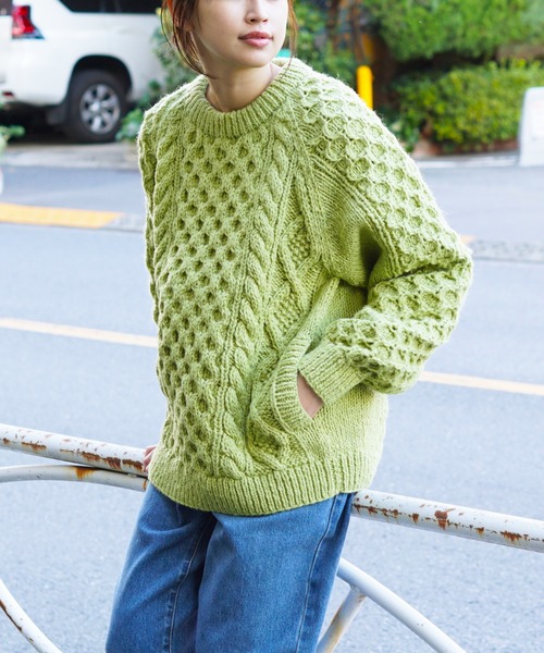 ハーベスティ　手編みケーブルニットプルオーバー HARVESTY（ハーベスティ） ニット セーター CABLE KNIT PULLOVER