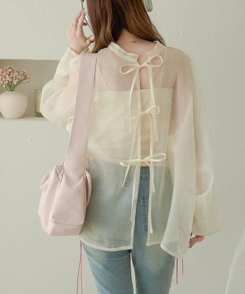 Ambre Neige ブラウス シャツ 2way glitter sheer ribbon blouse