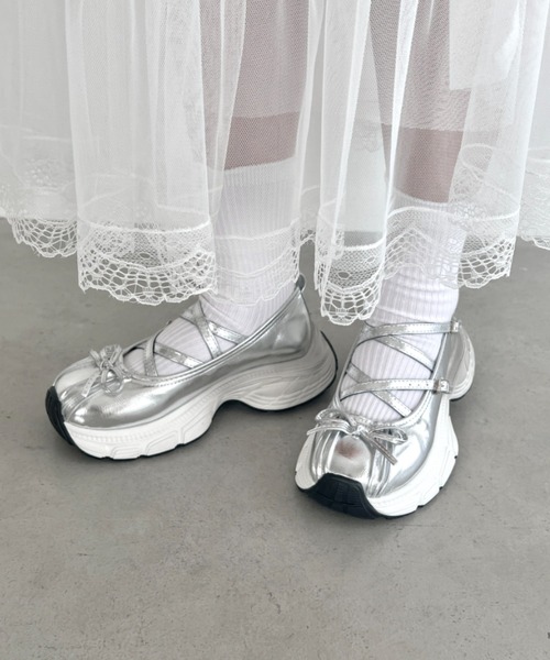 ❤︎noe❤︎ バレエシューズ　シルバー　25㎝ √nuage パンプス 厚底スニーカーバレエシューズ : ZOZOTOWN
