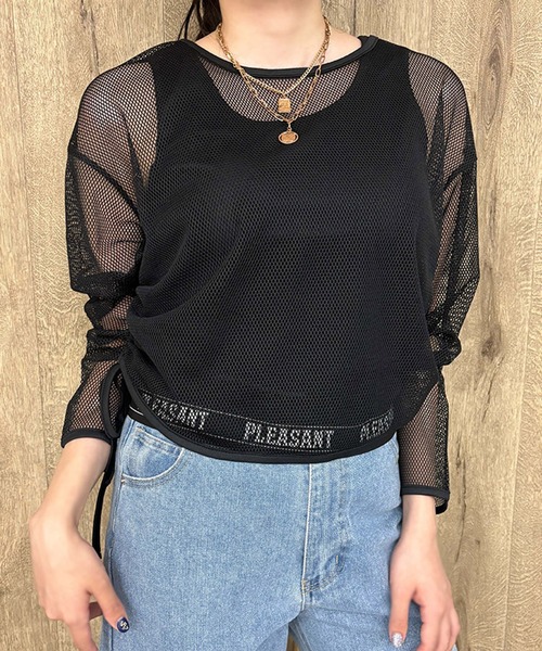 メッシュ×タンクSET」レディース シアートップス ドロスト付き 重ね着