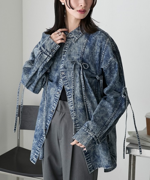 ブラウス シャツ デニムビッグカフスシャツジャケット レディース MILLION CARATS ブラウス シャツ ビッグカフス×ショート丈の最旬