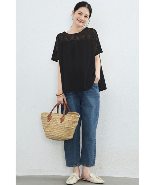 楽天市場】ブラウス レース 半袖 チュニック 夏 Tシャツ