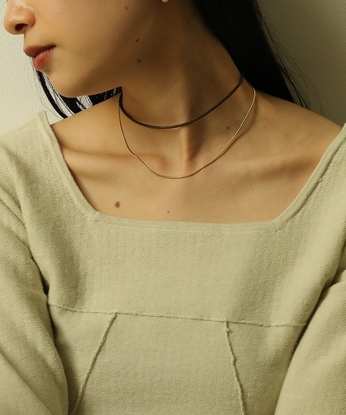 voov チョーカー 合皮×チェーン ダブルライン ネックレス レディース