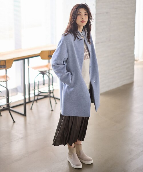 ANY（エニィ） ノーカラーコート コート 「防風裏地」カシミヤブレンド